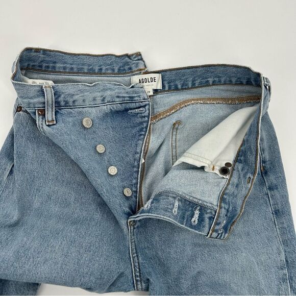 Agolde Criss Cross Straight Jeans Light Blue 28 Raw Hem - Picture 5 of 13